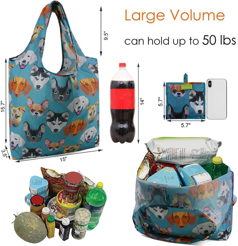 BeeGreen Shopping Bags Cloth Grocery Bags Foldable Travel Bag Tote Bags Bulk - Reusable Gift Bags with Handles (6 Pack) - Heavy Duty Large Washable Animal Holiday Design for Women Travel & Groceriesâ€‹ - Image 2